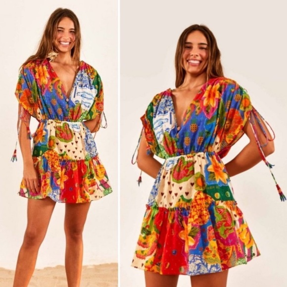 FARM Rio Dresses & Skirts - Farm Rio Sunny Mix Mini Dress Floral Colorful Tiered Bohemian Size Small New